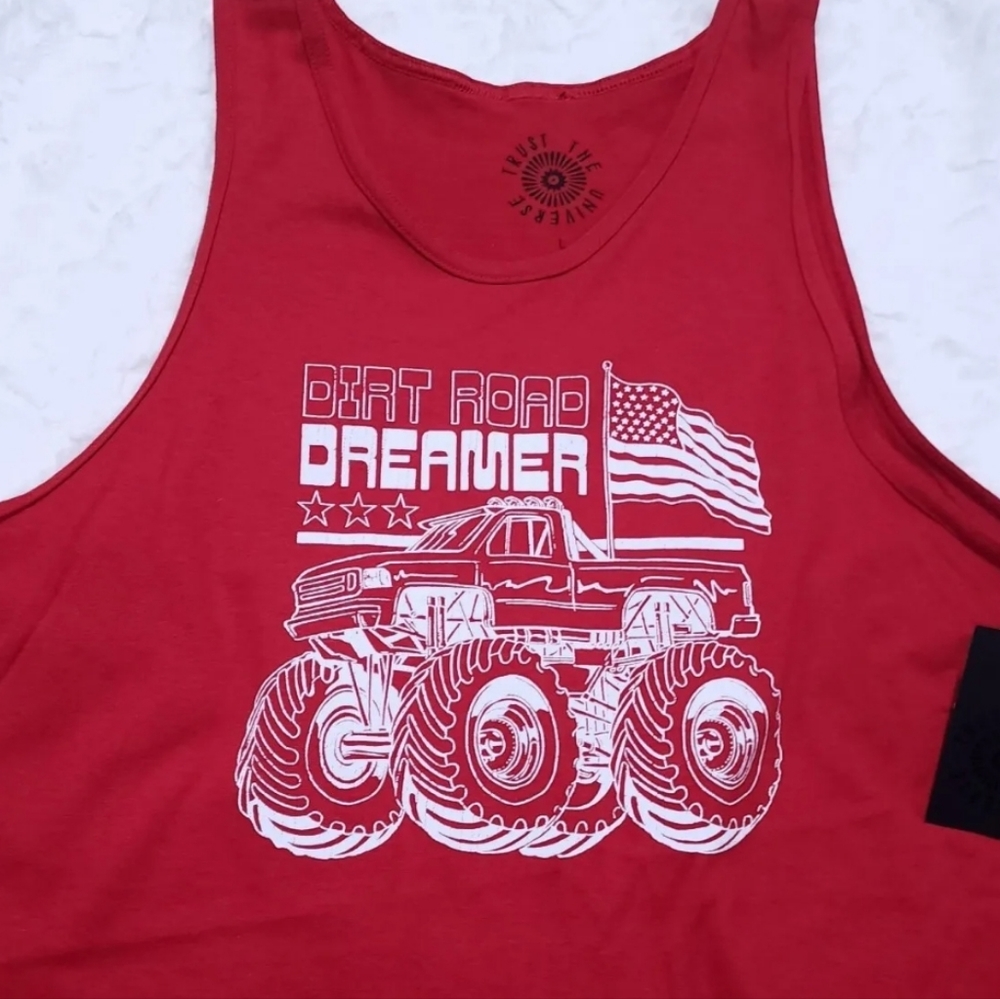 Dirt Road Dreamer 4 X 4 USA Tank Top Large Red Trust The Universe